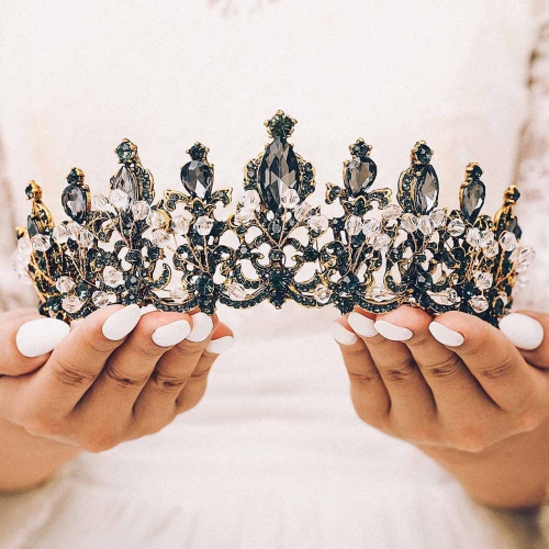 Unicra Baroque Crown Crystal Black Vintage Queen Crowns Costume Party Hair Accessories for Women and Girls