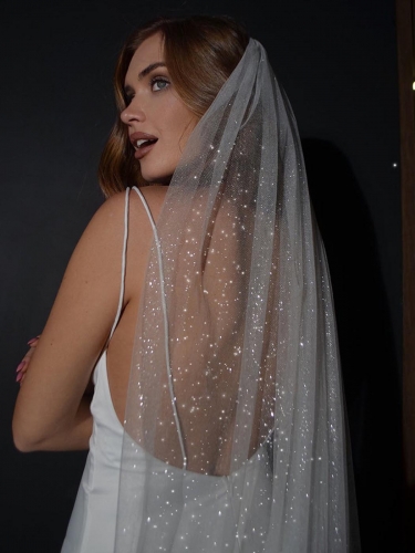 Unicra 1 Tier Glitter Bride Wedding Veil Fingertip Bachelorette Party Veil Sparking Bridal Veil for Women and Girls