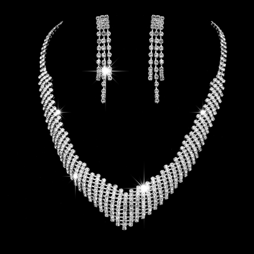 Unicra Silver Bride Wedding Necklace Earrings Sets Crystal Bridal Wedding Jewelry Set Rhinestone Choker Necklace for Women and Girls