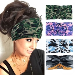 Gortin Extra Wide Headbands Camo Turban Head Wraps Boho Stretch Hair Bands Cloth Headband African Hair Bandeau Elastic Yoga Head Scarf Fashion Head Ba