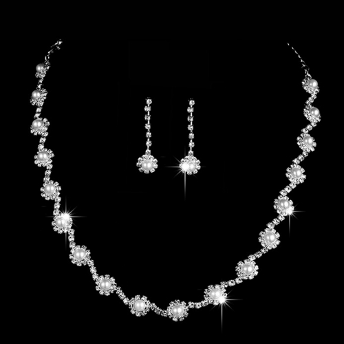 Unicra Bridal Jewelry Set Silver Rhinestone Wedding Bride Necklace Earrings Sets Crystal Bridesmaids Necklaces for Women and Girls