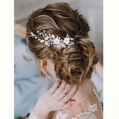 Unicra Flower Bride Wedding Hair Vines Silver Pearl Bridal Headband Rhinestone Headpieces Hair Accessories for Women and Girls