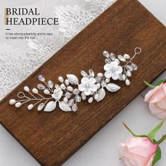 Unicra Flower Bride Wedding Hair Vines Silver Pearl Bridal Headband Rhinestone Headpieces Hair Accessories for Women and Girls