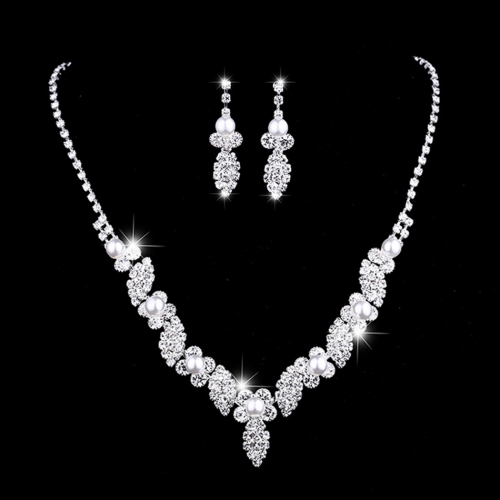 Unicra Silver Bride Wedding Necklace Earrings Sets Crystal Bridal Wedding Jewelry Set Rhinestone Choker Necklace for Women and Girls