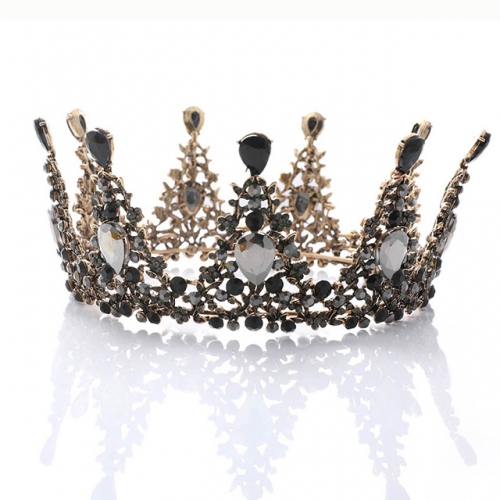Unicra Baroque Crown Queen Black Crowns Rhinestone Vintage Tiara Crystal Prom Hair Accessories for Women and Girls