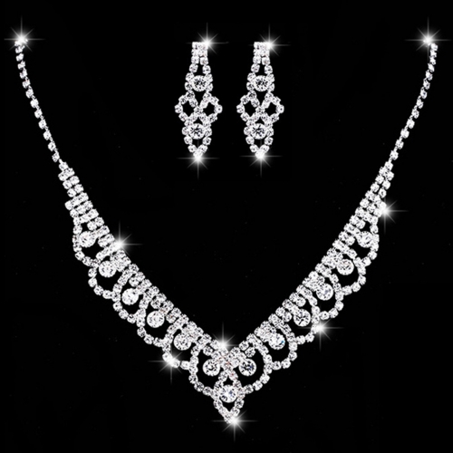 Unicra Silver Bride Wedding Necklace Earrings Sets Crystal Bridal Wedding Jewelry Set Rhinestone Choker Necklace for Women and Girls