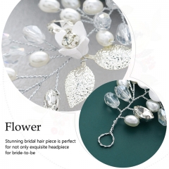 Unicra Flower Bride Wedding Hair Vines Silver Pearl Bridal Headband Rhinestone Headpieces Hair Accessories for Women and Girls