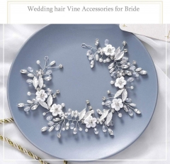 Unicra Flower Bride Wedding Hair Vine Silver Rhinestone Bridal Headpiece Crystal Headband Pearl Hair Accessories for Women and Girls