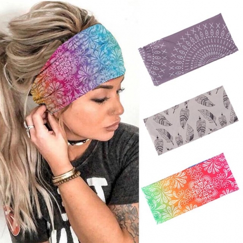 Gortin Boho Headband African Wide Headbands Butterfly Bandana Yoga Head Wrap Floral Printed Hair Scarf Stylish Elastic Hair Band Spa Shower Hair Acces