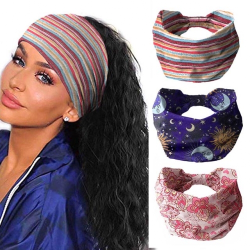 Gortin Boho Headbands Wide Headband Black Stretch Hair Bands Yoga Head Wrap Turban Headband Knotted Hair Bandaeau Twist Hair Scarf Elastic Head Bands