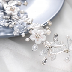 Unicra Flower Bride Wedding Hair Vine Silver Rhinestone Bridal Headpiece Crystal Headband Pearl Hair Accessories for Women and Girls