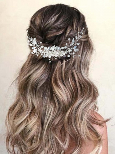 Unicra Flower Bride Wedding Hair Vine Silver Pearl Bridal Headpieces Rhinestone Hair Accessories for Women and Girls