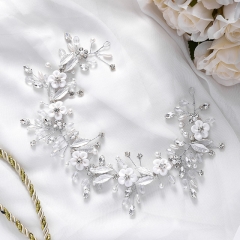 Unicra Flower Bride Wedding Hair Vine Silver Rhinestone Bridal Headpiece Crystal Headband Pearl Hair Accessories for Women and Girls
