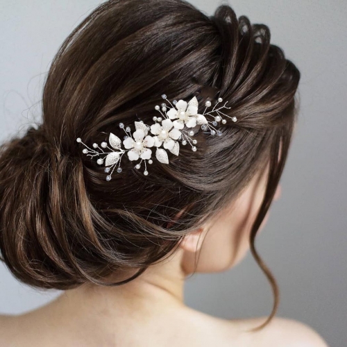 Unicra Flower Bride Wedding Hair Vine Silver Pearl Bridal Hair Piece Rhinestone Hedpiece Hair Accessories for Women and Girls