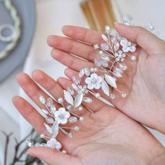 Unicra Flower Bride Wedding Hair Vine Silver Rhinestone Bridal Headpiece Crystal Headband Pearl Hair Accessories for Women and Girls