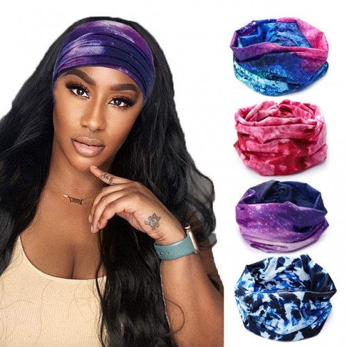 Gortin Extra Wide Headbands Tie Dye Turban Head Wraps Boho Stretch Hair Bands Cloth Headband African Hair Bandeau Elastic Yoga Head Scarf Fashion Head