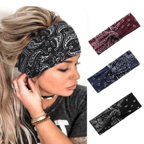 Gortin Boho Headbands Black Stretch Hair Bands African Wide Headbands Cross Turban Head Wraps Yoga Head Bands Knotted Hair Scarf Stylish Elastic Bande