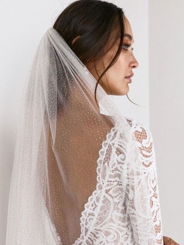 Unicra 1 Tier Glitter Bride Wedding Veil Elbow Bachelorette Party Veil Sparking Bridal Veil for Women and Girls