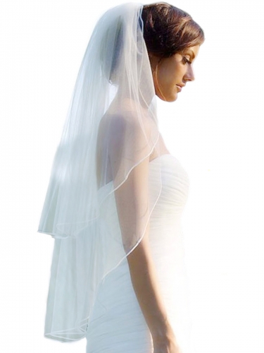 Unicra  2 tier Wedding Veil Fingertip Length with Pencil Edge Soft Bridal Blusher Veil with Comb
