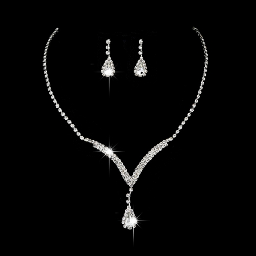 Unicra Silver Bride Wedding Necklace Earrings Sets Crystal Bridal Wedding Jewelry Set Rhinestone Choker Necklace for Women and Girls