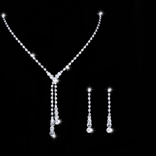 Unicra Silver Bride Wedding Necklace Earrings Sets Crystal Bridal Wedding Jewelry Set Rhinestone Choker Necklace for Women and Girls