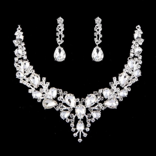 Unicra Silver Jewelry Sets for Women Bridal Necklace Set for Wedding Necklace and Earring Sets for Bride and Bridesmaids