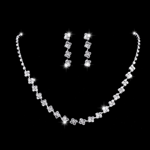 Unicra Silver Bride Wedding Necklace Earrings Sets Crystal Bridal Wedding Jewelry Set Rhinestone Choker Necklace for Women and Girls