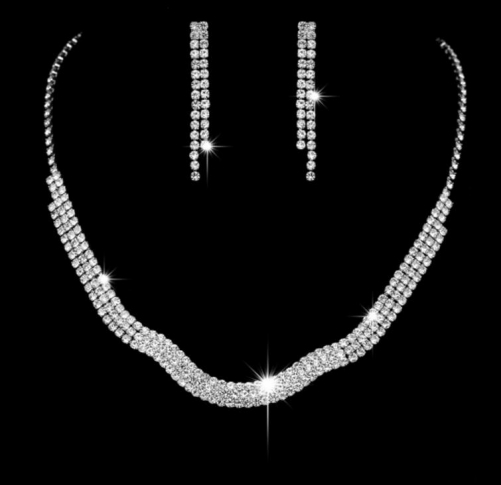 Unicra Silver Bride Wedding Necklace Earrings Sets Crystal Bridal Wedding Jewelry Set Rhinestone Choker Necklace for Women and Girls