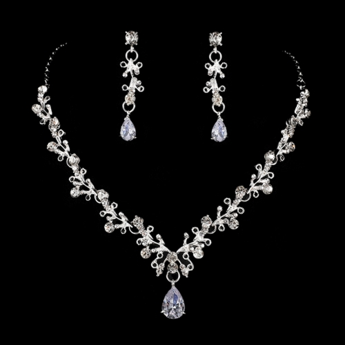 Unicra Bridal Jewelry Set Silver Rhinestone Wedding Bride Necklace Earrings Sets Crystal Bridesmaids Necklaces for Women and Girls