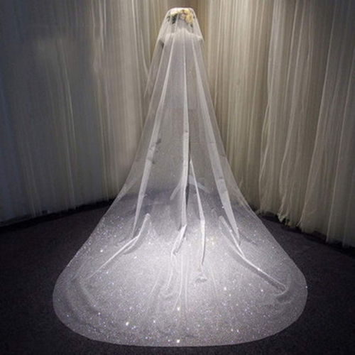 Unicra Cathedral 1 Tier Bride Wedding Veil Sparkling Long Bridal Tulle Veil with Comb Drop Veil Cut Edge for Bride