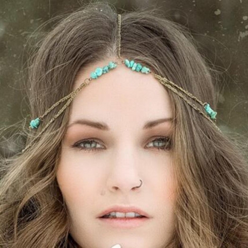 Unsutuo Boho Layered Head Chain Jewelry Gold Turquoise Headband Fashion Headpiece Festival Hair Accessories for Women and Girls