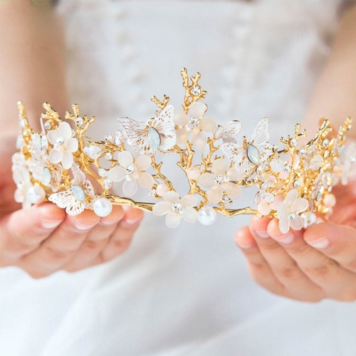 Unicra Vintage Crown Rhinestone Gold Baroque Queen Crowns Flower Wedding Tiara Butterfly Headpiece for Women and Girls