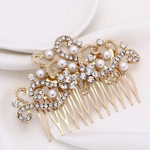 Unicra Bride Wedding Hair Comb Rhinestone Bridal Hair Pieces Pearl Hair Clip Crystal Hair Accessories for Women and Girls