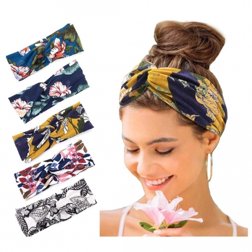 Gortin Boho Headbands Criss Cross Headband Bohemia Floal Style Head Wrap Vintage Stylish Elastic Fabric Hairbands