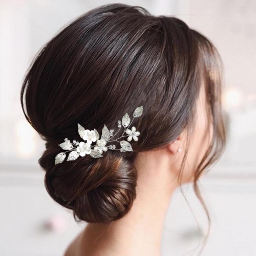Unicra Leaf Bride Wedding Hair Pins Silver Flower Bridal Hair Accessories Pearl Hair Pieces for Women and Girls
