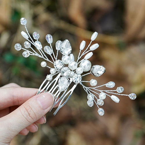 Unicra Rhinestone Bride Wedding Hair Comb Pearl Bridal Hair Pieces Crystal Hair Clip Hair Accessories for Women and Girls