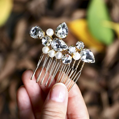 Unicra Rhinestone Bride Wedding Hair Comb Silver Pearl Bridal Hair Pieces Crystal Hair Clip Hair Accessories for Women and Girls