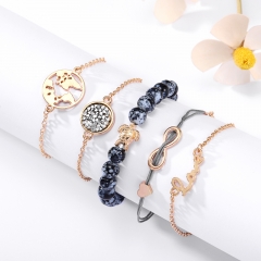 Edary Boho Map Bracelets Love Bracelet Set Crystal Leather Hand Accessories Turtle Bead Hand Chain Adjustable for Women and Girls