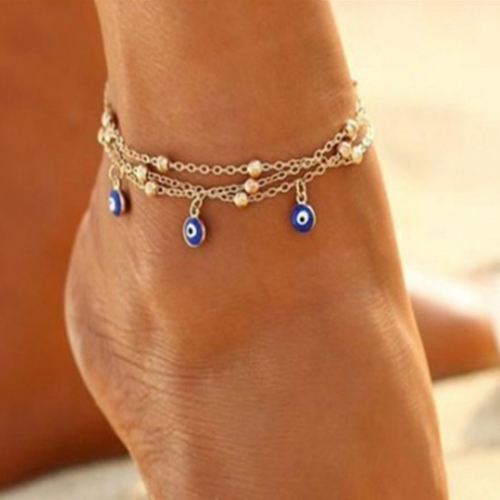 Zoestar Boho Layered Anklets Gold Eyes Ankle Bracelets Beach Beads Foot Chain Jewelry for Women and Girls