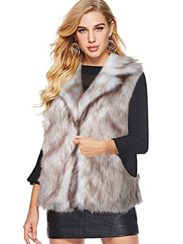 Aukmla Women's Faux Fur Vest Sleeveless Coat Jacket with Pocket for Spring Autumn and Winter