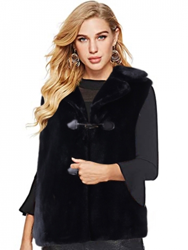 Aukmla Women's Faux Fur Vest Black Sleeveless Coat Jacket with Pocket for Spring Autumn and Winter