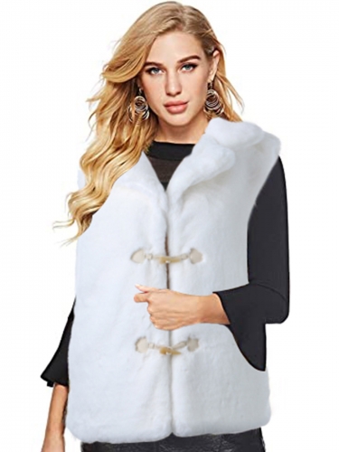 Aukmla Women's Faux Fur Vest White Sleeveless Coat Jacket with Pocket for Spring Autumn and Winter