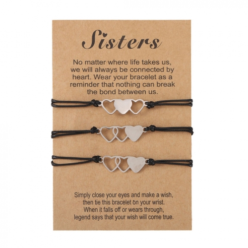 Edary Sisters Best Friend Matching Bracelet for 3 Friendship BFF Bestie Heart Long Distance Bracelets Gift for Women Girls