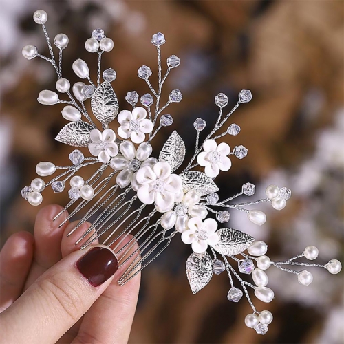 Unicra Flower Bride Wedding Hair Comb Pearl Bridal Hair Pieces Leaf Hair Clip Rhinestone Hair Accessories for Women and Girls