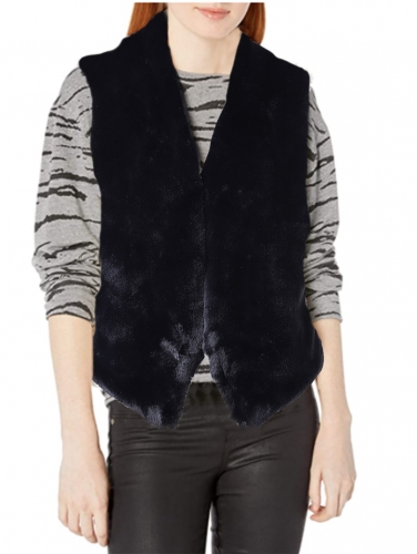 Aukmla Women's Faux Fur Vest Black Sleeveless Fur Coat Jacket for Spring Autumn and Winter