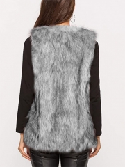 Aukmla Women's Faux Fur Vest Black and White Sleeveless Fur Coat Jacket for Spring Autumn and Winter