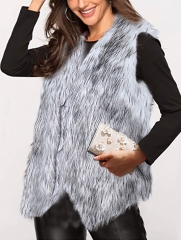 Aukmla Women's Faux Fur Vest Black and White Sleeveless Fur Coat Jacket for Spring Autumn and Winter