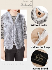 Aukmla Women's Faux Fur Vest Black and White Sleeveless Fur Coat Jacket for Spring Autumn and Winter