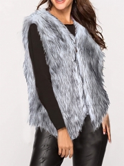 Aukmla Women's Faux Fur Vest Black and White Sleeveless Fur Coat Jacket for Spring Autumn and Winter
