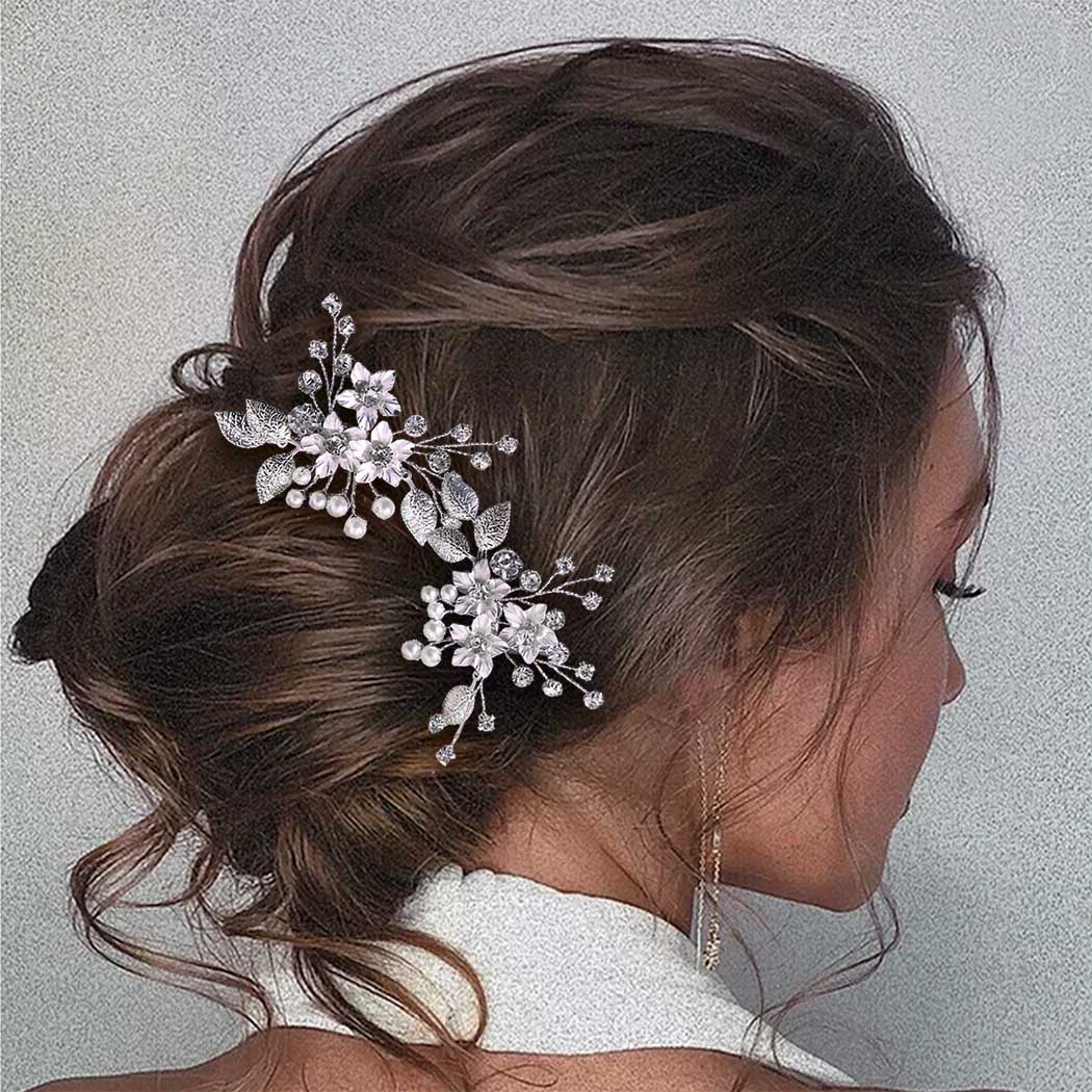 Women Rhinestone Crystal Wedding Flower Hair Comb Clip Hairpin Bridal Jewellery 
